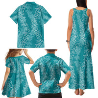 Hawaii Plumeria Lei Family Matching Tank Maxi Dress and Hawaiian Shirt Aloha Festive Vibe - Teal