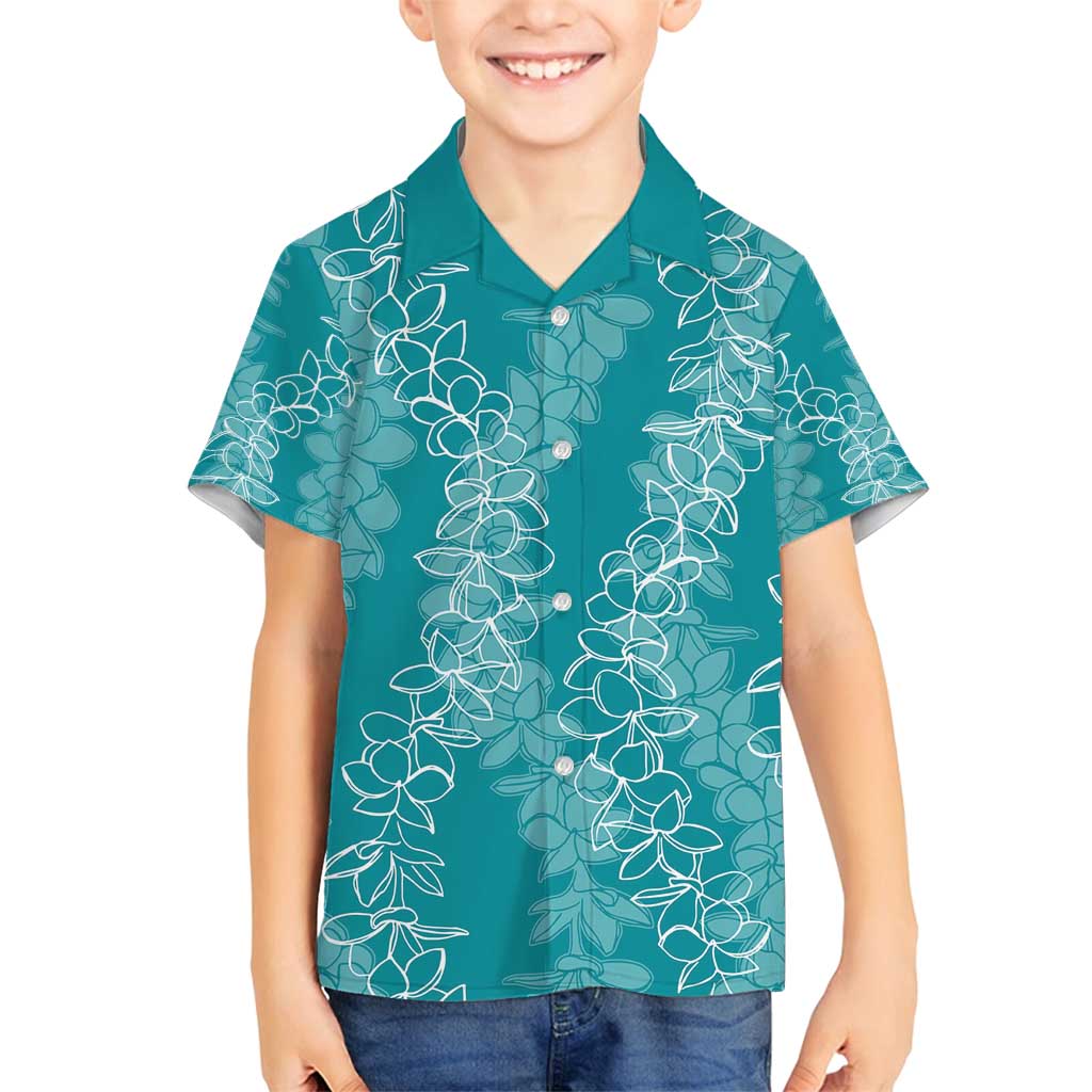 Hawaii Plumeria Lei Family Matching Tank Maxi Dress and Hawaiian Shirt Aloha Festive Vibe - Teal