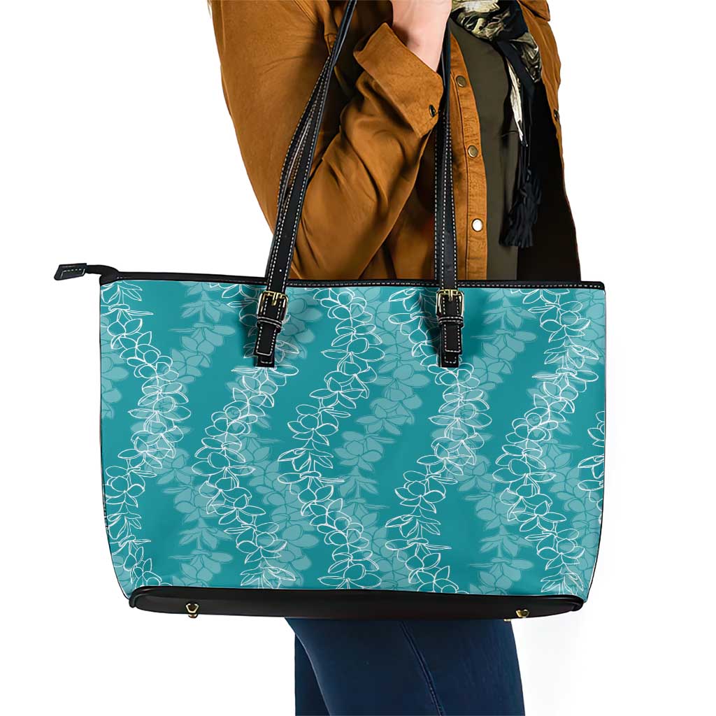 Hawaii Plumeria Lei Leather Tote Bag Aloha Festive Vibe - Teal