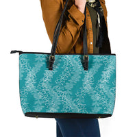 Hawaii Plumeria Lei Leather Tote Bag Aloha Festive Vibe - Teal