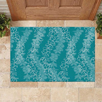 Hawaii Plumeria Lei Rubber Doormat Aloha Festive Vibe - Teal