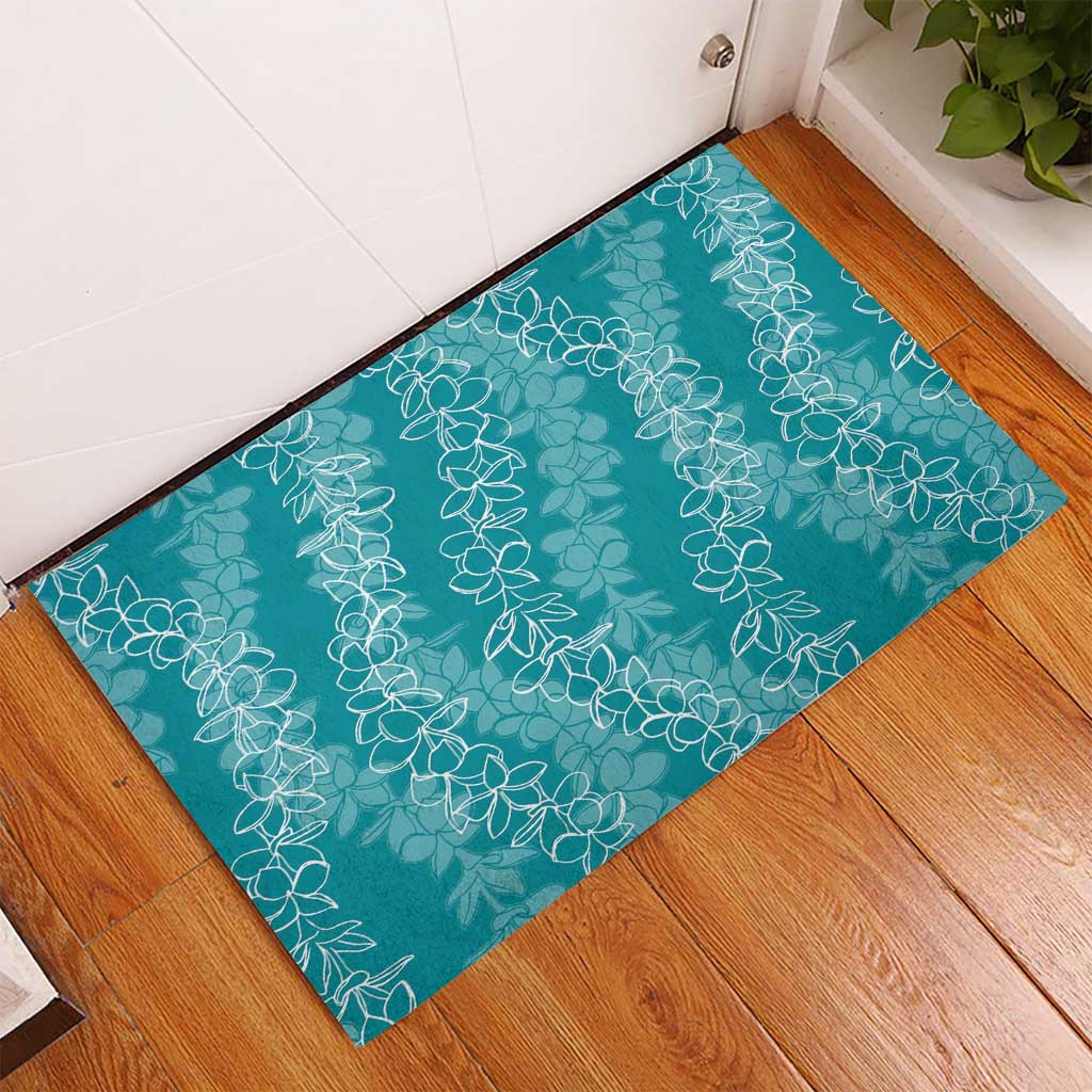 Hawaii Plumeria Lei Rubber Doormat Aloha Festive Vibe - Teal