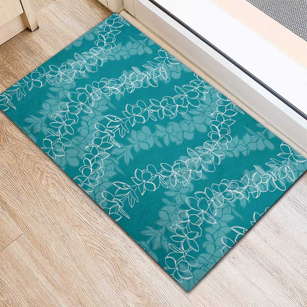 Hawaii Plumeria Lei Rubber Doormat Aloha Festive Vibe - Teal