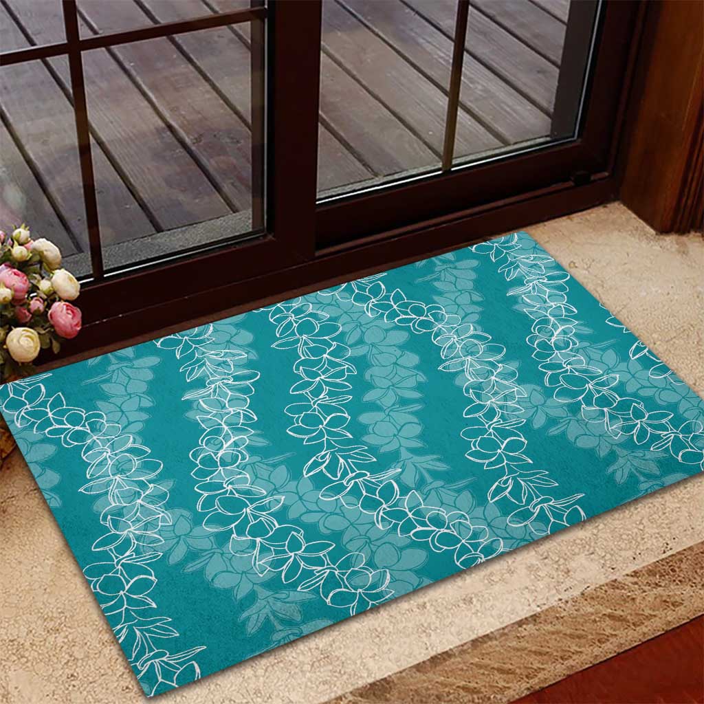 Hawaii Plumeria Lei Rubber Doormat Aloha Festive Vibe - Teal