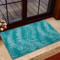 Hawaii Plumeria Lei Rubber Doormat Aloha Festive Vibe - Teal