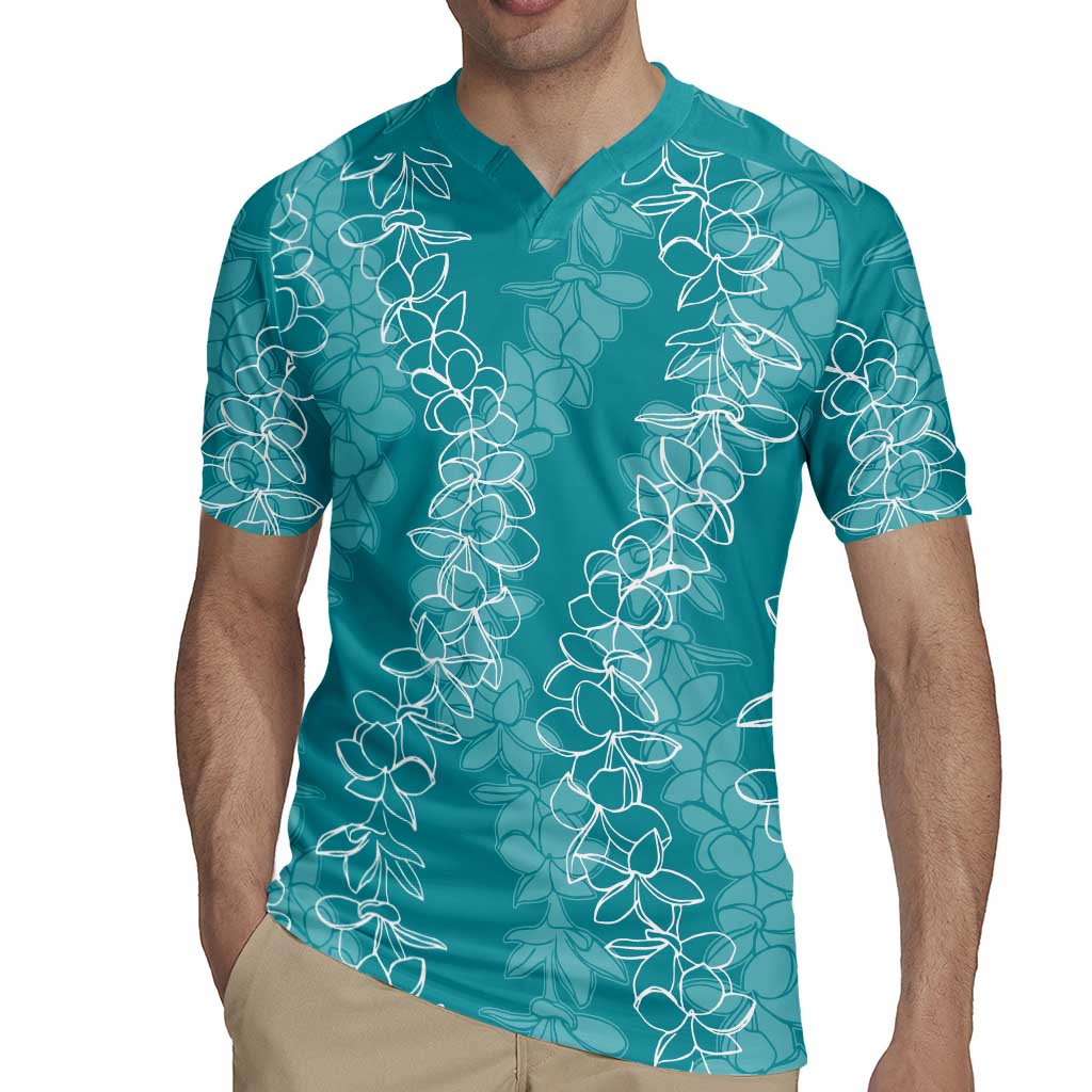 Hawaii Plumeria Lei Rugby Jersey Aloha Festive Vibe - Teal
