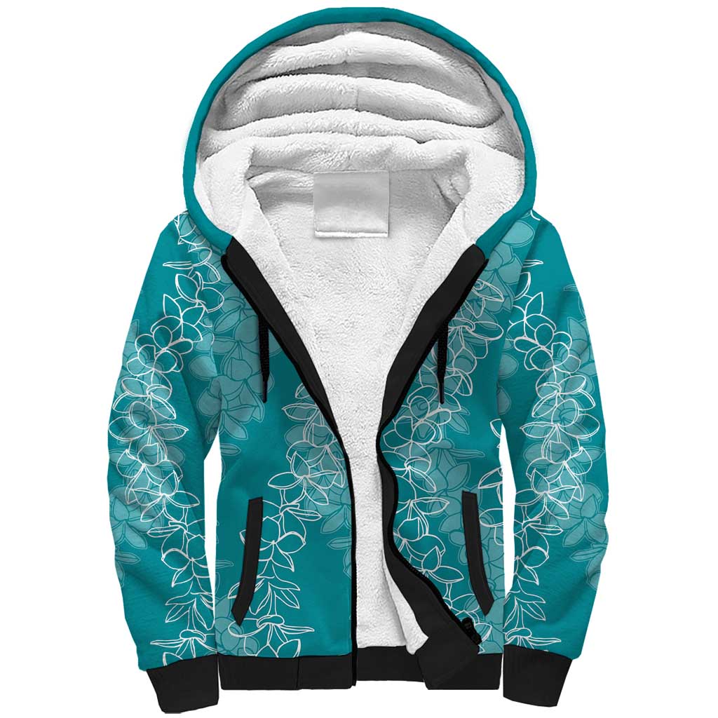 Hawaii Plumeria Lei Sherpa Hoodie Aloha Festive Vibe - Teal