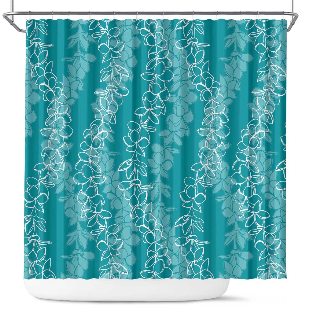 Hawaii Plumeria Lei Shower Curtain Aloha Festive Vibe - Teal