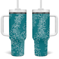 Hawaii Plumeria Lei Tumbler With Handle Aloha Festive Vibe - Teal