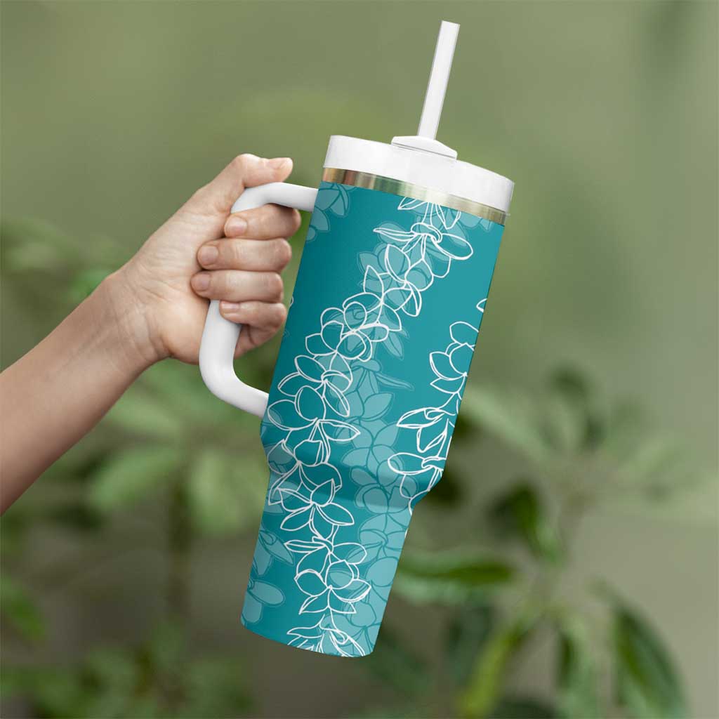 Hawaii Plumeria Lei Tumbler With Handle Aloha Festive Vibe - Teal