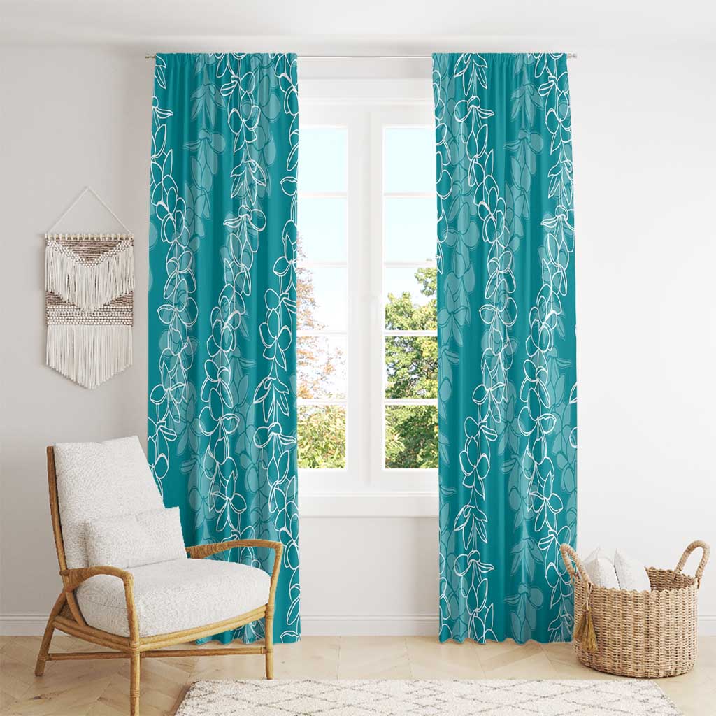 Hawaii Plumeria Lei Window Curtain Aloha Festive Vibe - Teal