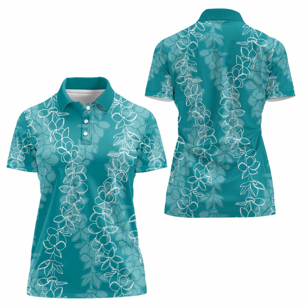 Hawaii Plumeria Lei Women Polo Shirt Aloha Festive Vibe - Teal