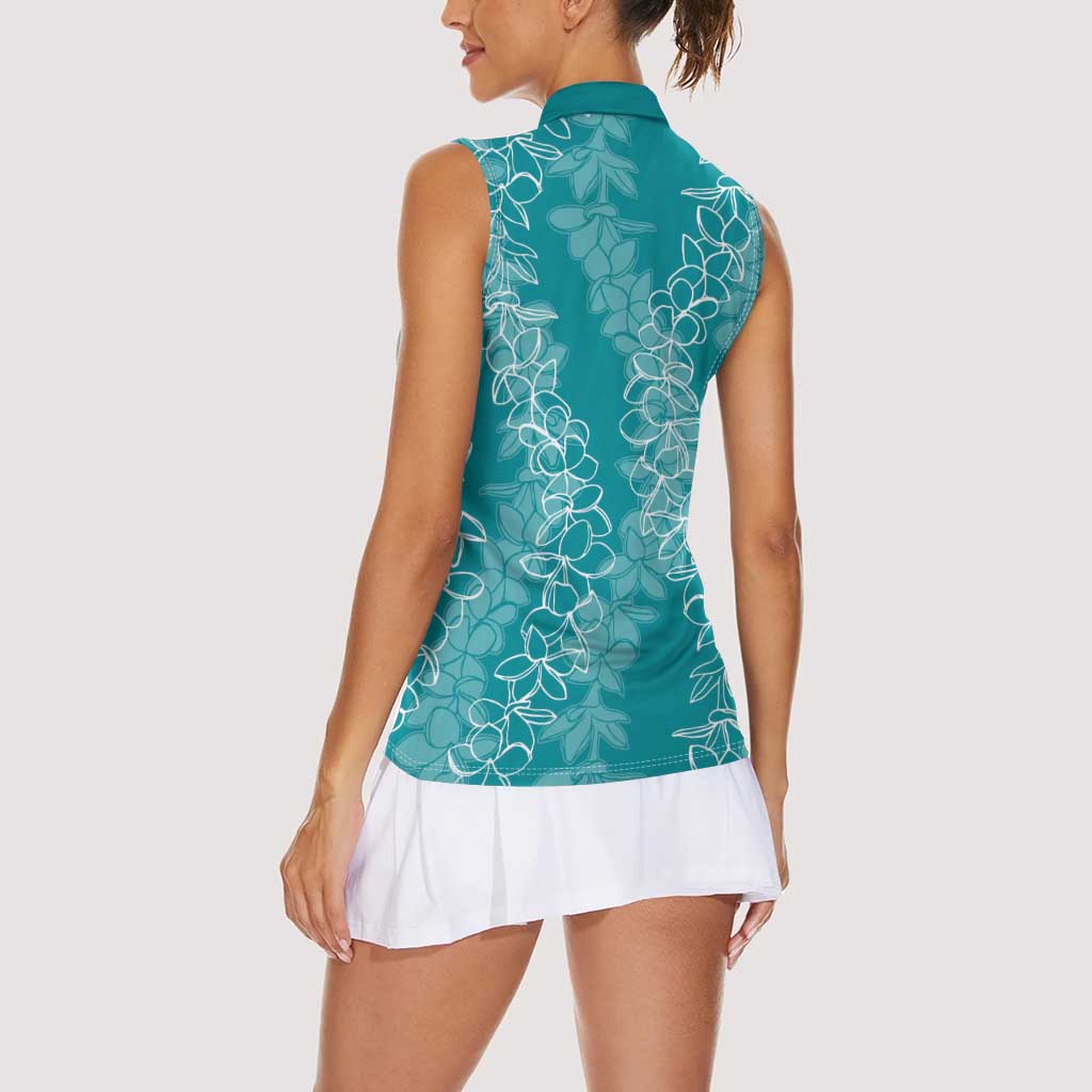 Hawaii Plumeria Lei Women Sleeveless Polo Shirt Aloha Festive Vibe - Teal