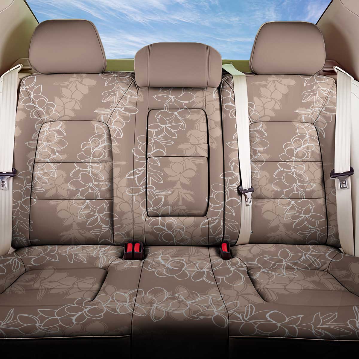 Hawaii Plumeria Lei Back Car Seat Cover Aloha Festive Vibe - Beige