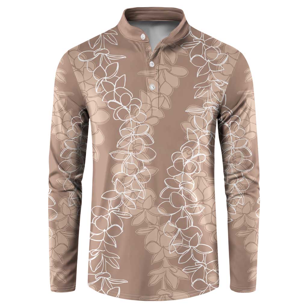 Hawaii Plumeria Lei Button Sweatshirt Aloha Festive Vibe - Beige