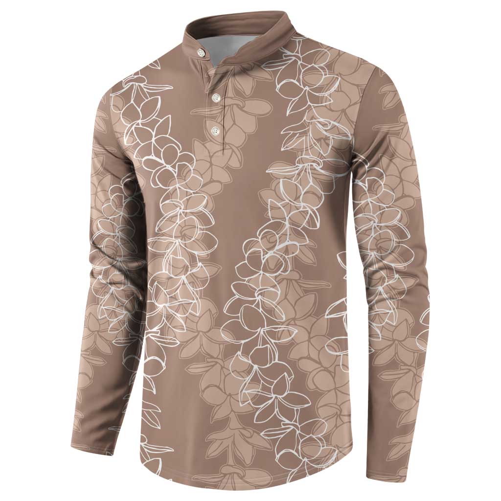 Hawaii Plumeria Lei Button Sweatshirt Aloha Festive Vibe - Beige