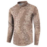 Hawaii Plumeria Lei Button Sweatshirt Aloha Festive Vibe - Beige