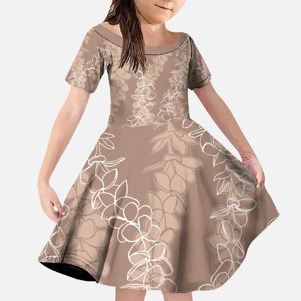 Hawaii Plumeria Lei Family Matching Long Sleeve Bodycon Dress and Hawaiian Shirt Aloha Festive Vibe - Beige