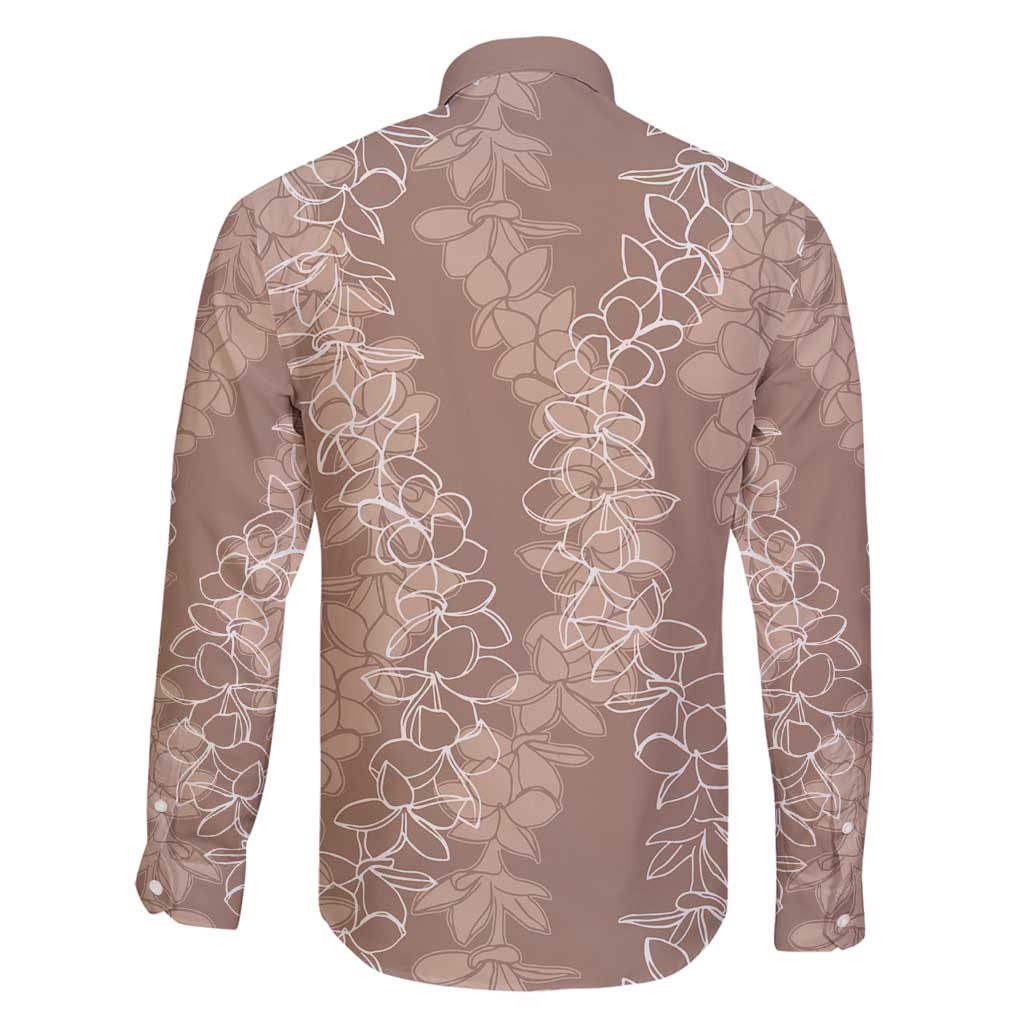 Hawaii Plumeria Lei Family Matching Long Sleeve Bodycon Dress and Hawaiian Shirt Aloha Festive Vibe - Beige