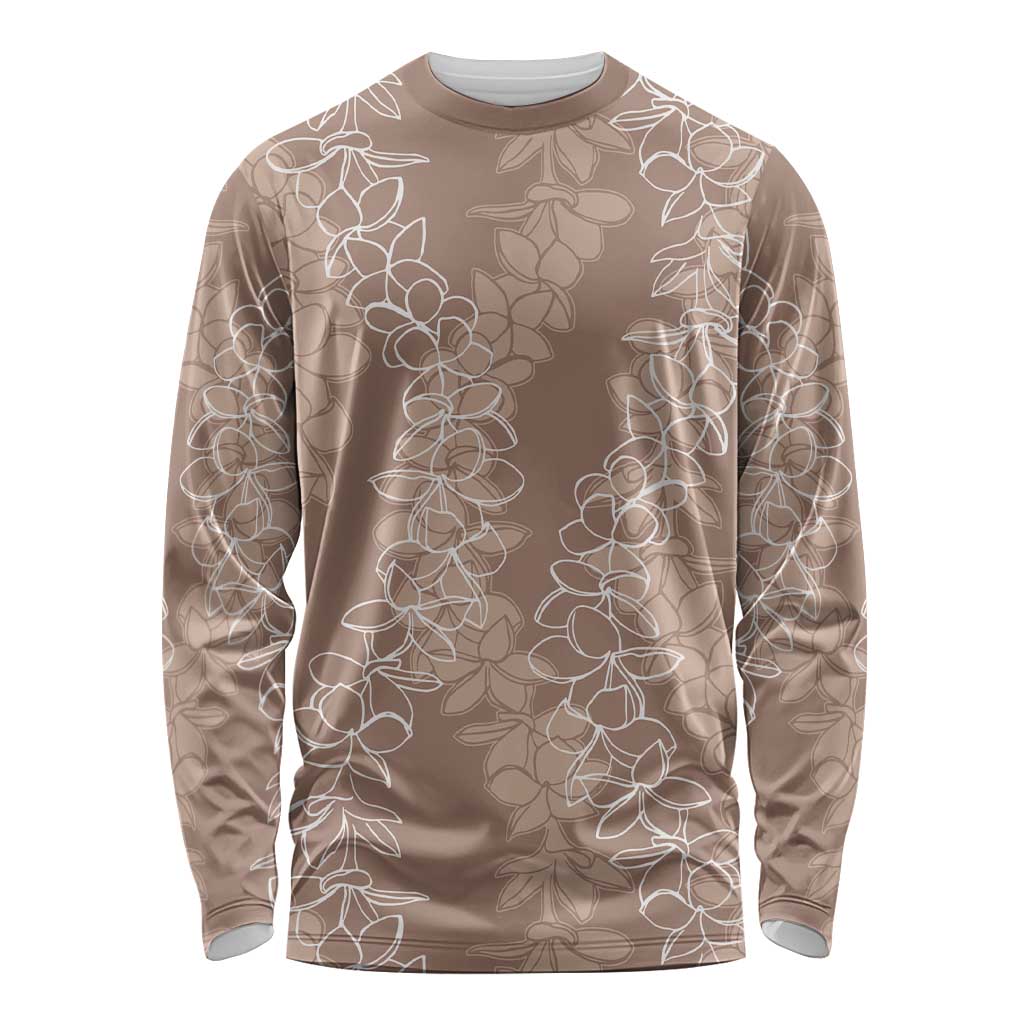Hawaii Plumeria Lei Long Sleeve Shirt Aloha Festive Vibe - Beige