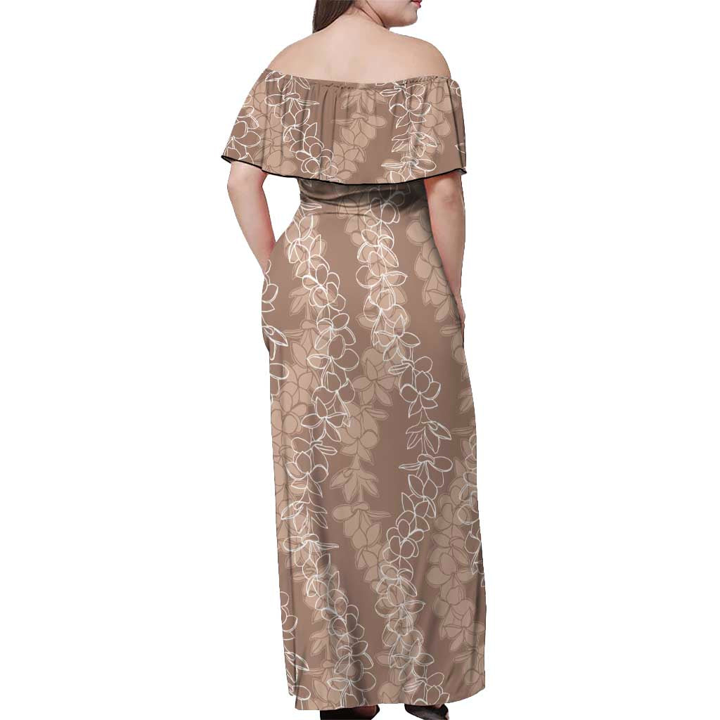 Hawaii Plumeria Lei Off Shoulder Maxi Dress Aloha Festive Vibe - Beige