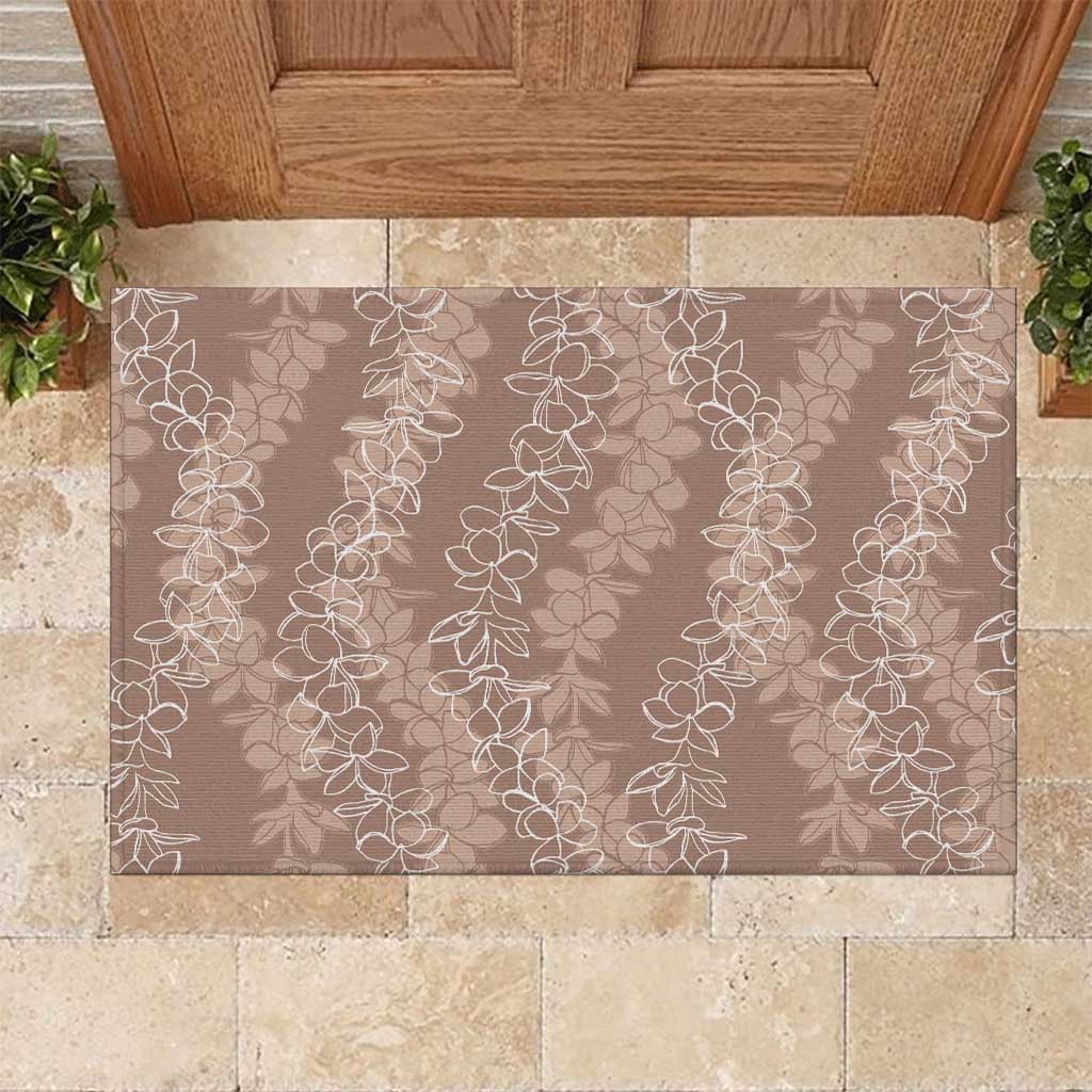 Hawaii Plumeria Lei Rubber Doormat Aloha Festive Vibe - Beige