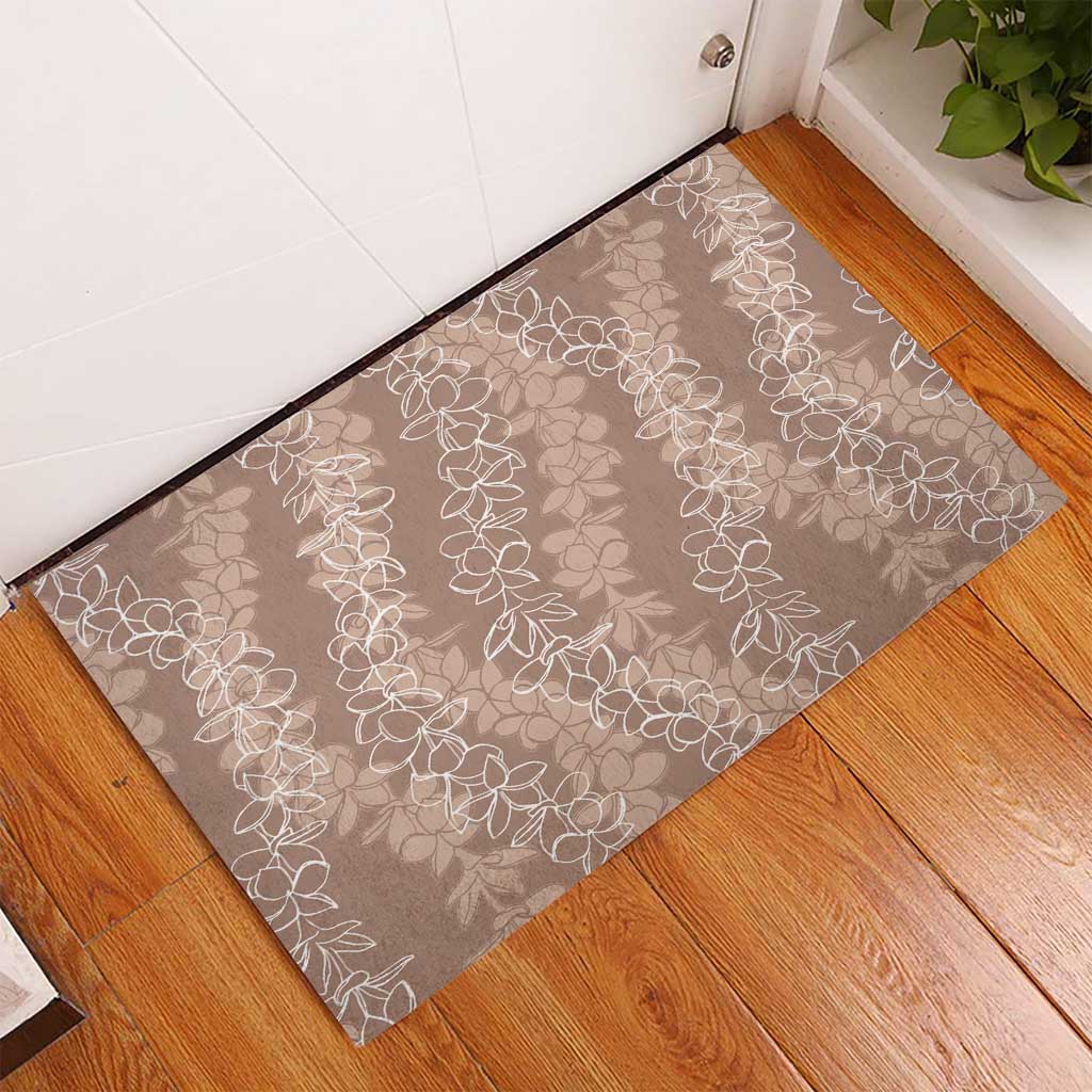 Hawaii Plumeria Lei Rubber Doormat Aloha Festive Vibe - Beige
