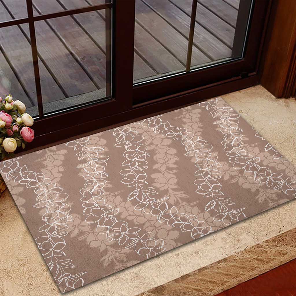 Hawaii Plumeria Lei Rubber Doormat Aloha Festive Vibe - Beige