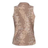 Hawaii Plumeria Lei Women Sleeveless Polo Shirt Aloha Festive Vibe - Beige