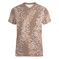 Hawaii Plumeria Lei Women V-Neck T-Shirt Aloha Festive Vibe - Beige LT7 Female Beige - Polynesian Pride
