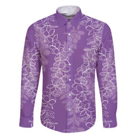 Hawaii Plumeria Lei Family Matching Long Sleeve Bodycon Dress and Hawaiian Shirt Aloha Festive Vibe - Violet
