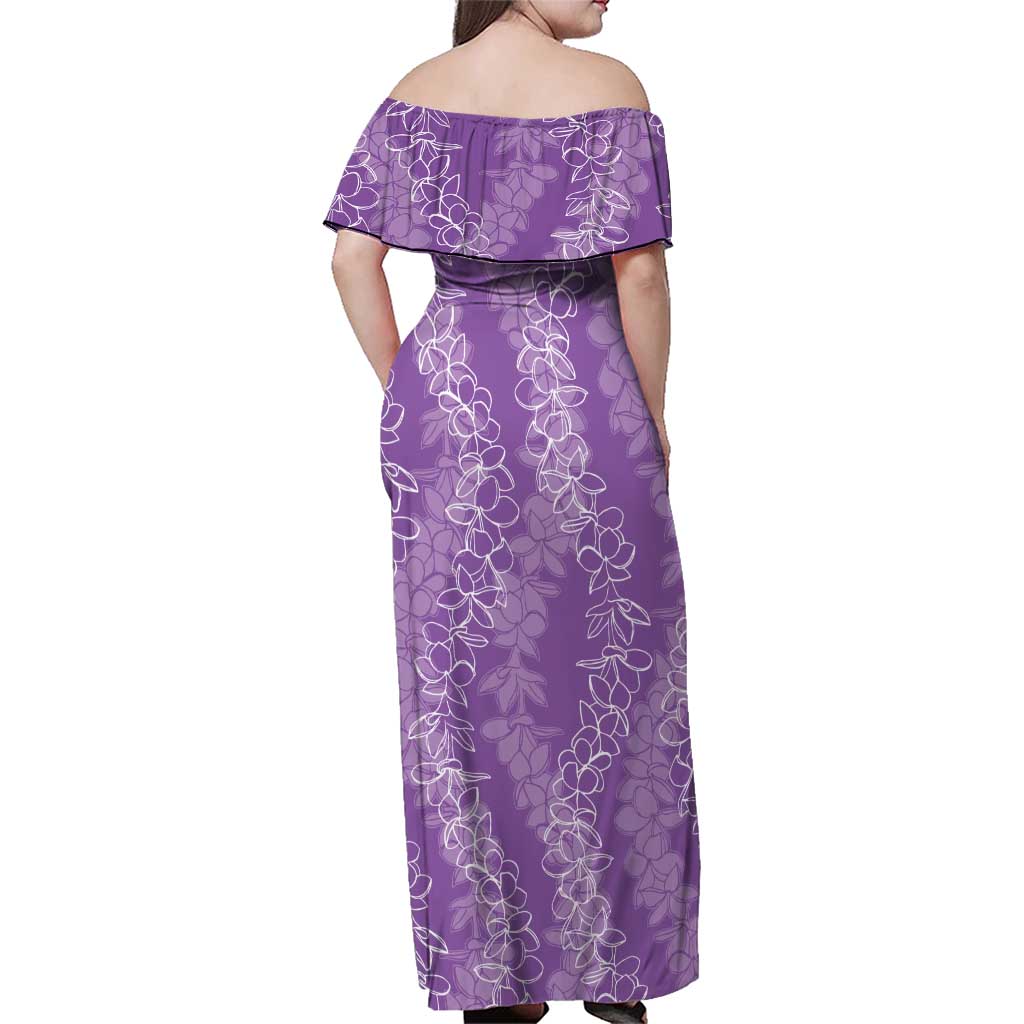 Hawaii Plumeria Lei Family Matching Off Shoulder Maxi Dress and Hawaiian Shirt Aloha Festive Vibe - Violet