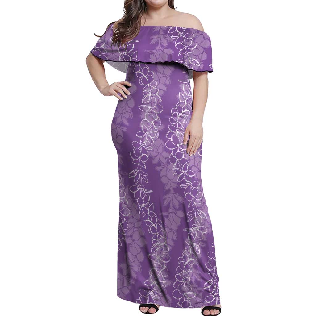 Hawaii Plumeria Lei Off Shoulder Maxi Dress Aloha Festive Vibe - Violet