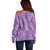 Hawaii Plumeria Lei Off Shoulder Sweater Aloha Festive Vibe - Violet