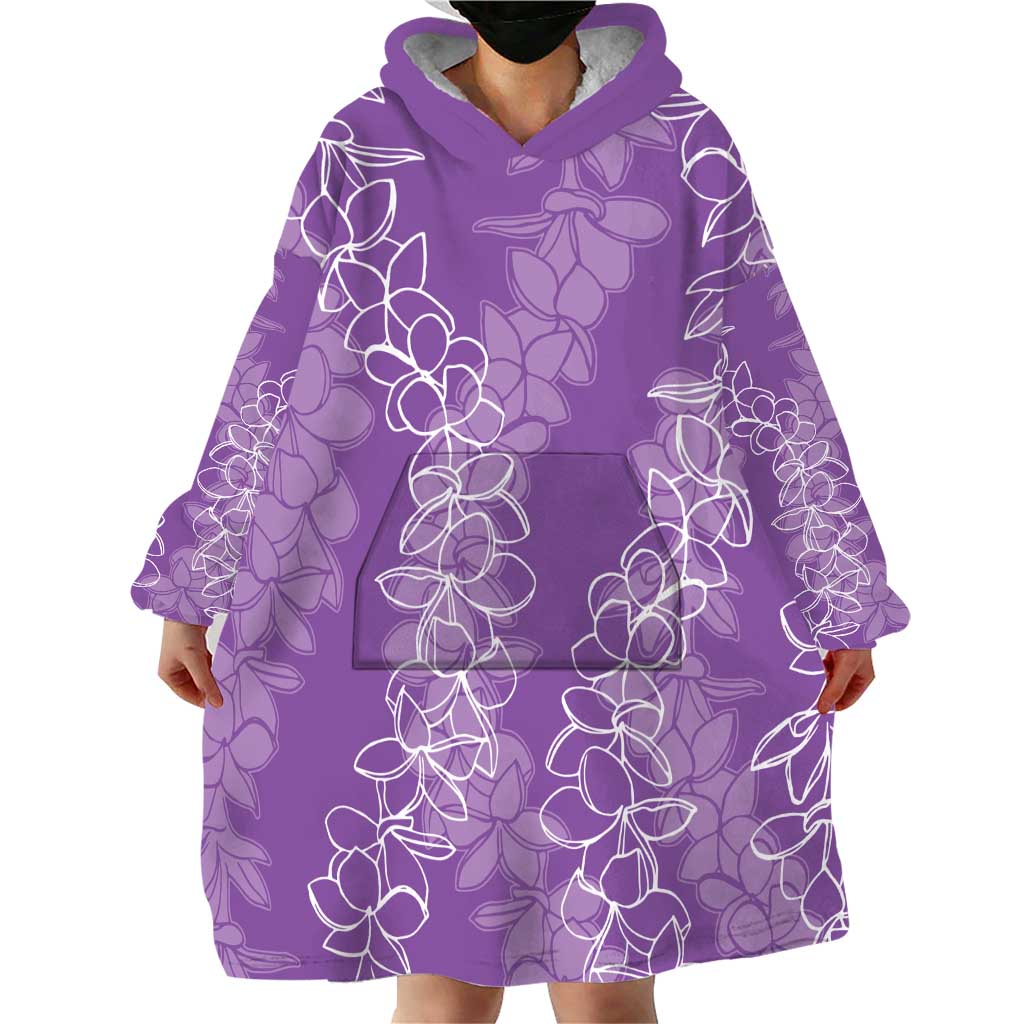 Hawaii Plumeria Lei Wearable Blanket Hoodie Aloha Festive Vibe - Violet