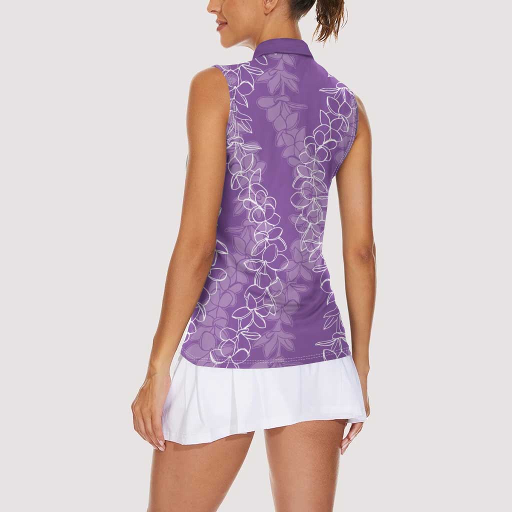 Hawaii Plumeria Lei Women Sleeveless Polo Shirt Aloha Festive Vibe - Violet
