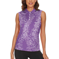 Hawaii Plumeria Lei Women Sleeveless Polo Shirt Aloha Festive Vibe - Violet