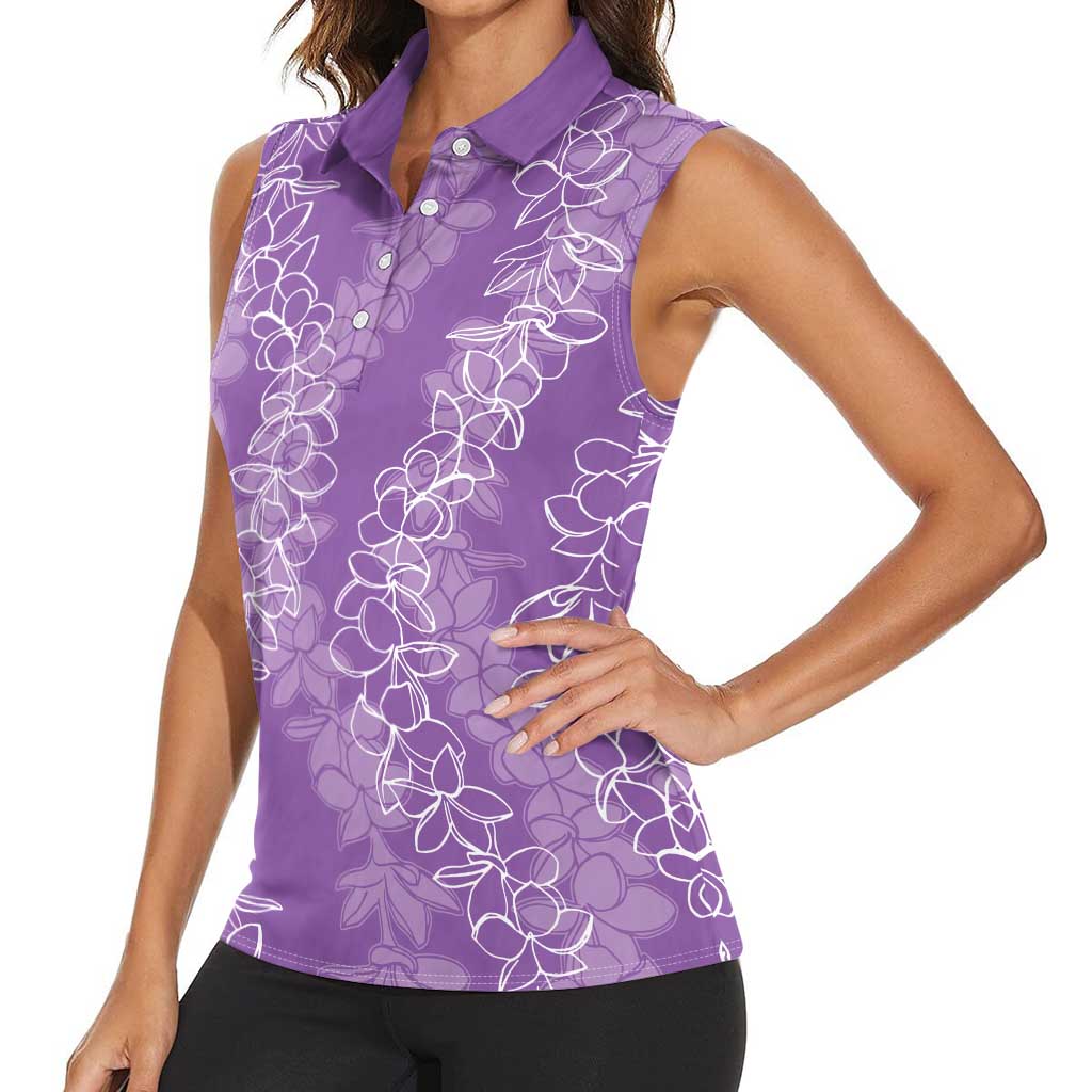 Hawaii Plumeria Lei Women Sleeveless Polo Shirt Aloha Festive Vibe - Violet