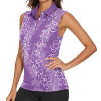 Hawaii Plumeria Lei Women Sleeveless Polo Shirt Aloha Festive Vibe - Violet