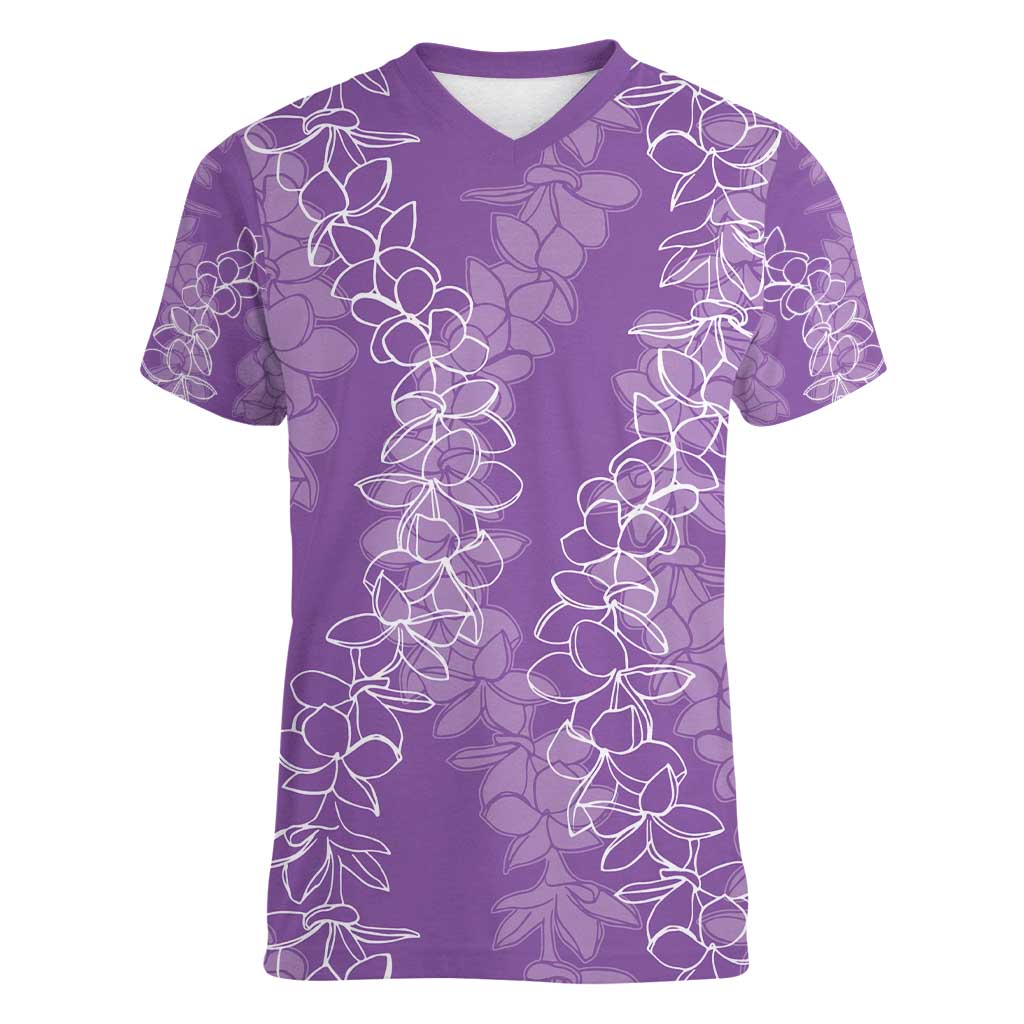Hawaii Plumeria Lei Women V-Neck T-Shirt Aloha Festive Vibe - Violet LT7 Female Violet - Polynesian Pride