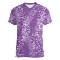Hawaii Plumeria Lei Women V-Neck T-Shirt Aloha Festive Vibe - Violet LT7 Female Violet - Polynesian Pride