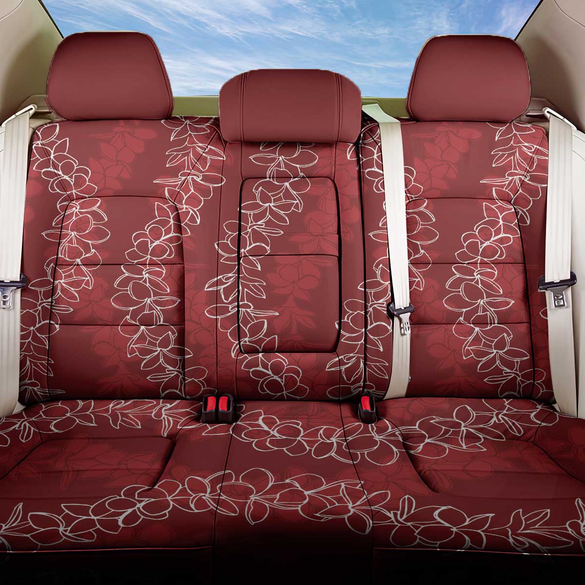 Hawaii Plumeria Lei Back Car Seat Cover Aloha Festive Vibe - Crimson