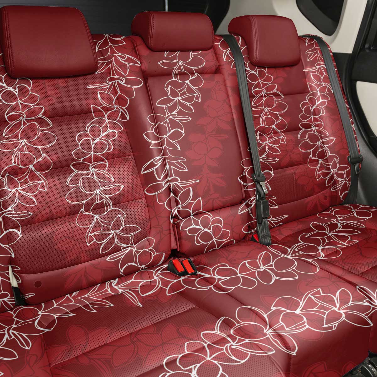 Hawaii Plumeria Lei Back Car Seat Cover Aloha Festive Vibe - Crimson