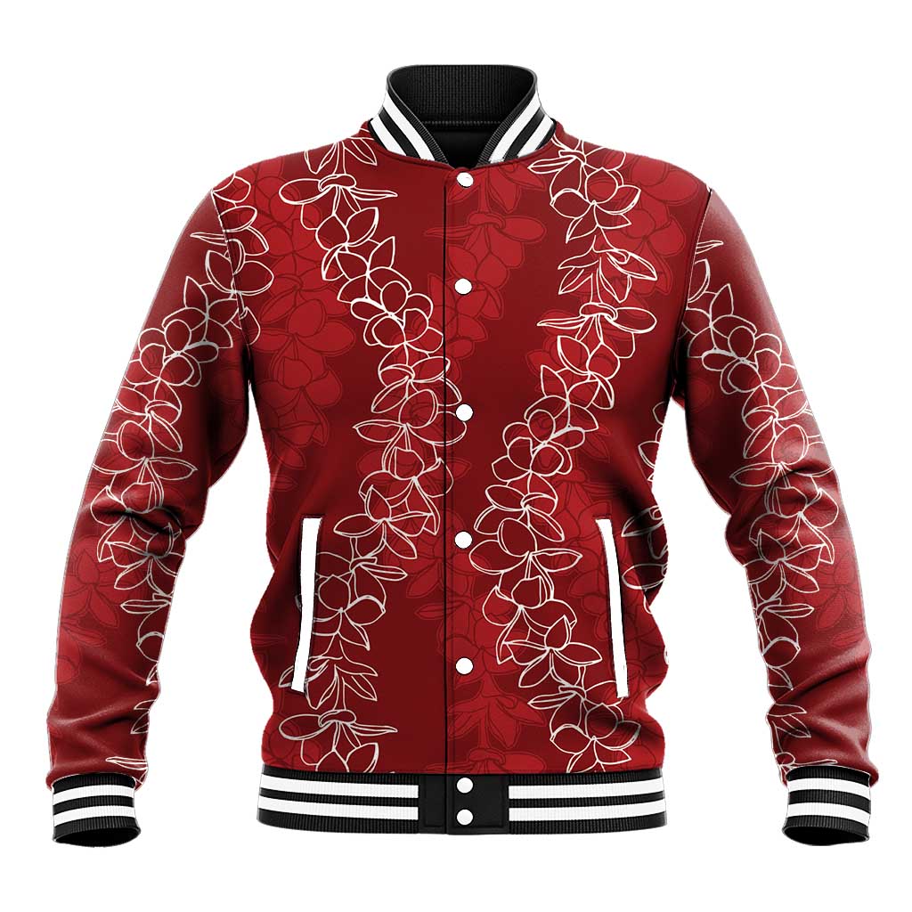 Hawaii Plumeria Lei Baseball Jacket Aloha Festive Vibe - Crimson