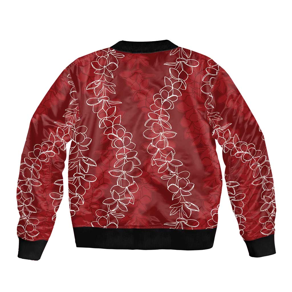 Hawaii Plumeria Lei Bomber Jacket Aloha Festive Vibe - Crimson