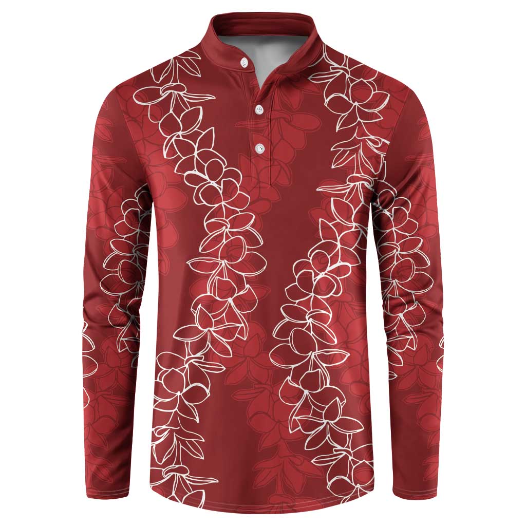 Hawaii Plumeria Lei Button Sweatshirt Aloha Festive Vibe - Crimson