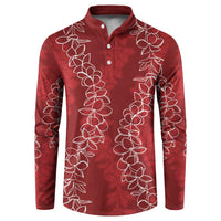Hawaii Plumeria Lei Button Sweatshirt Aloha Festive Vibe - Crimson