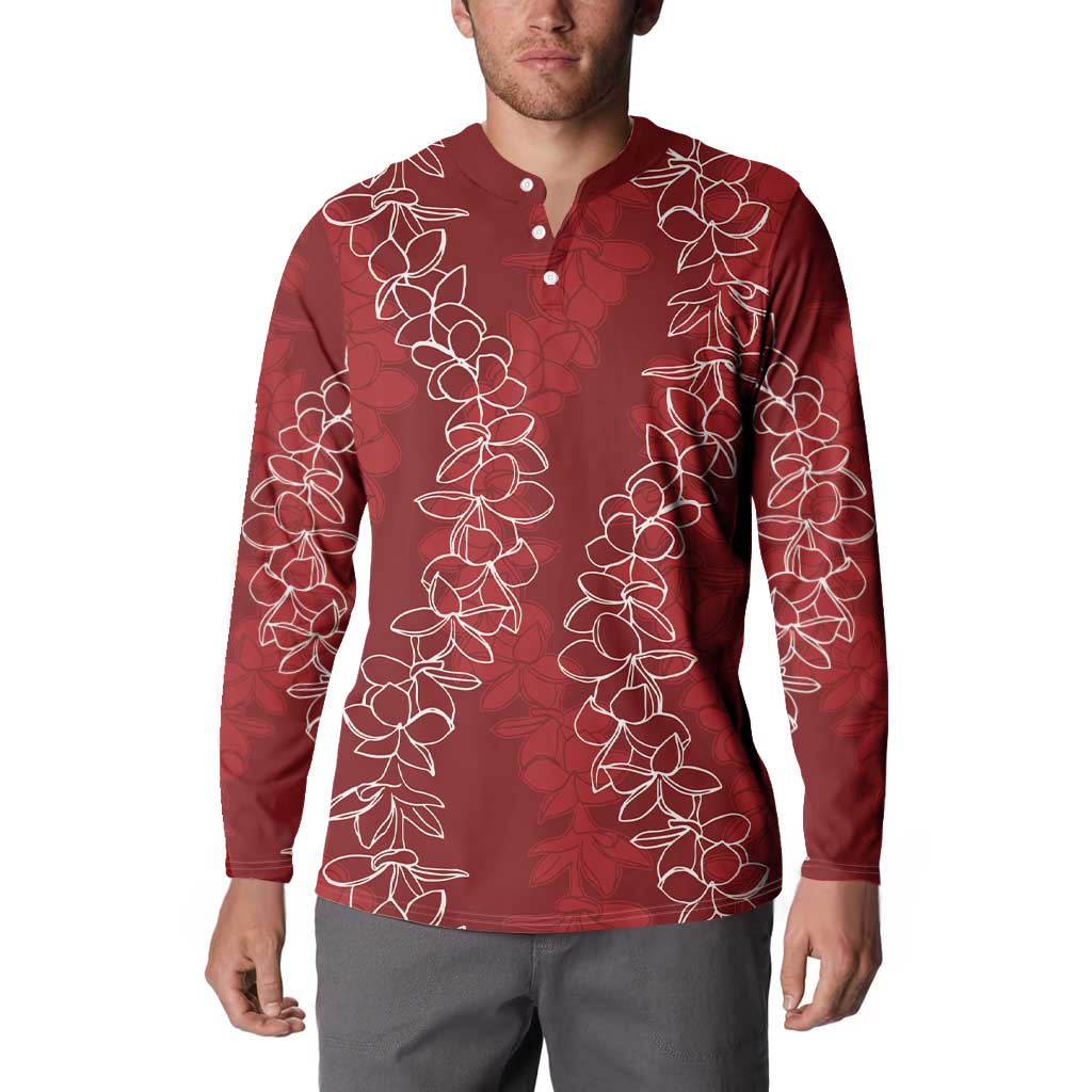 Hawaii Plumeria Lei Button Sweatshirt Aloha Festive Vibe - Crimson