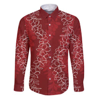 Hawaii Plumeria Lei Family Matching Long Sleeve Bodycon Dress and Hawaiian Shirt Aloha Festive Vibe - Crimson