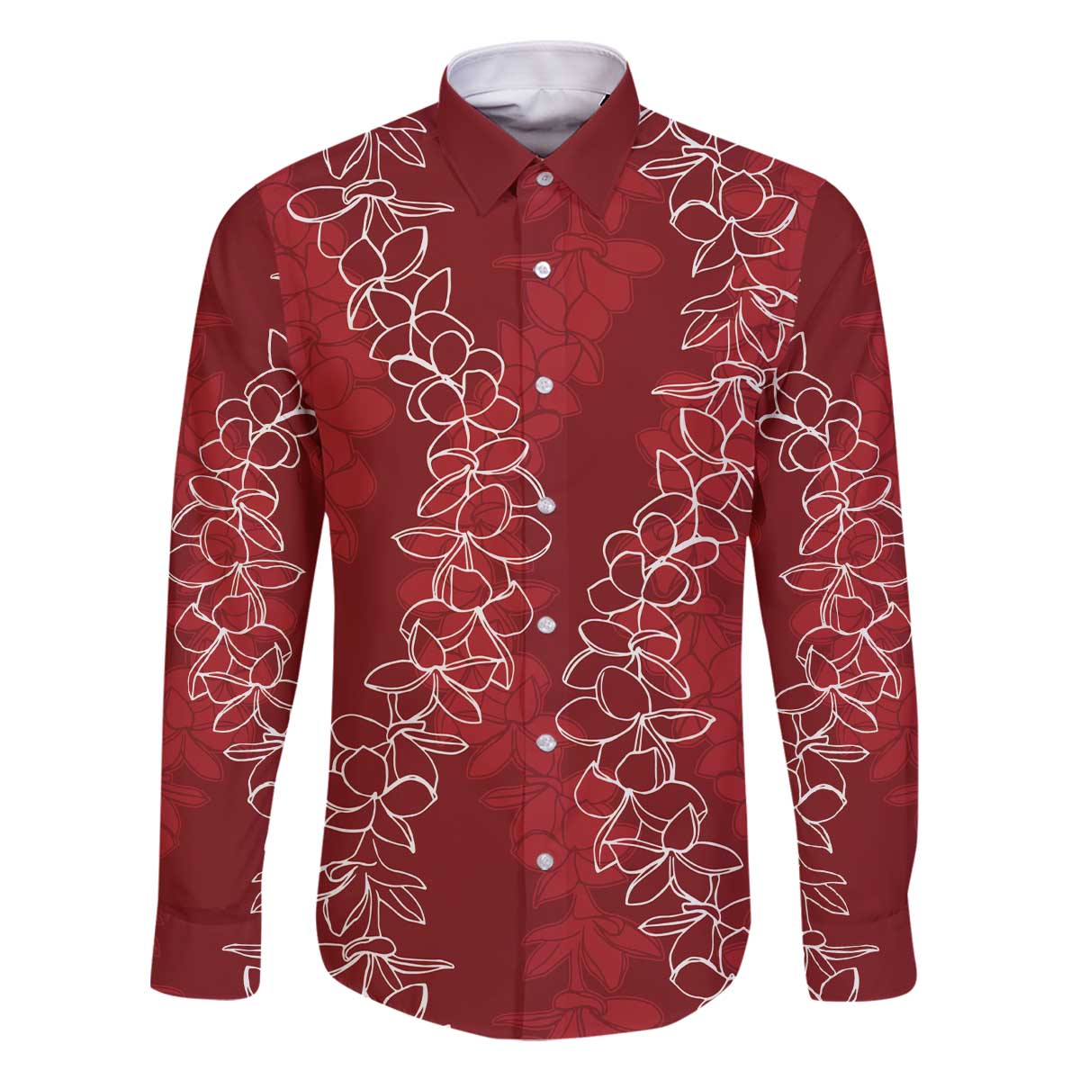 Hawaii Plumeria Lei Family Matching Off The Shoulder Long Sleeve Dress and Hawaiian Shirt Aloha Festive Vibe - Crimson